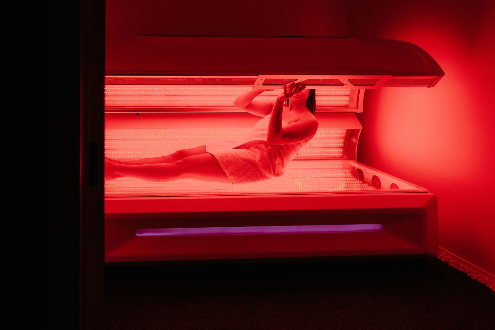 Interior of the Gaia Wellness red light therapy pod
